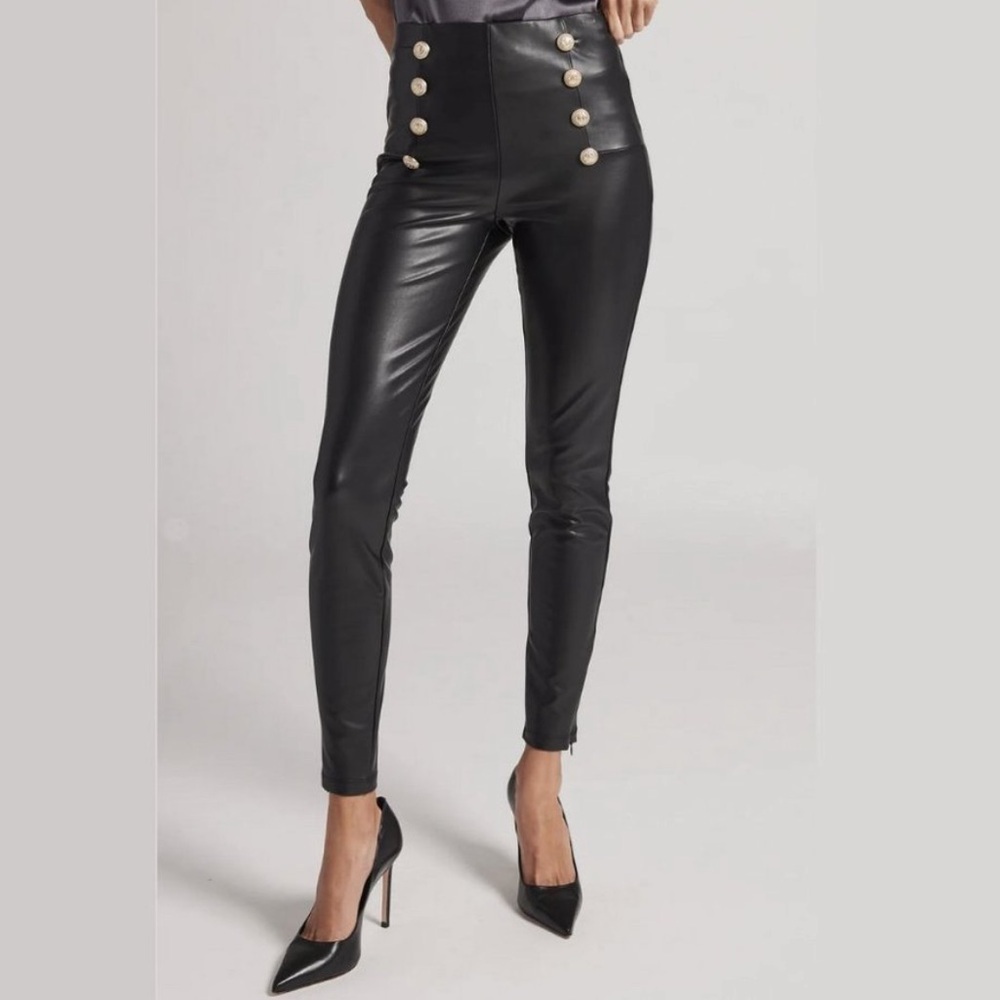 NWT Generation Love Size XS Women's Dawson Vegan Leather Button Leggings Chic